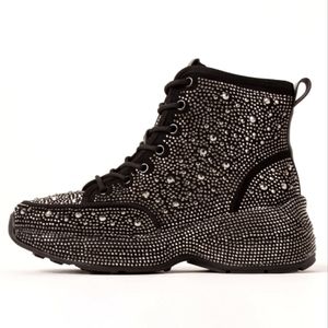 Sarah Siah Black Crystal-Embellished Platform Sneakers